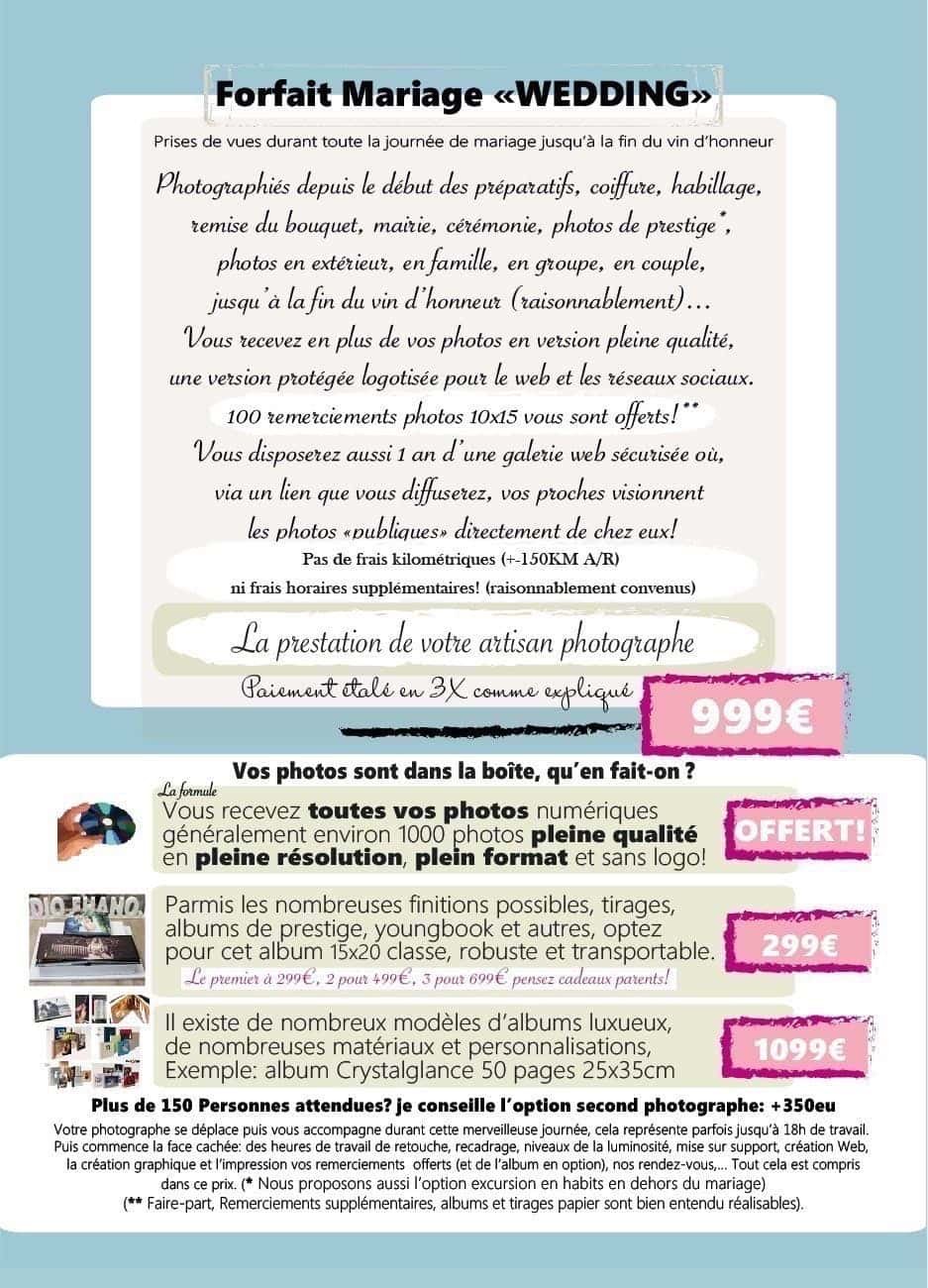 Tarif 2018 des reportages de mariages du STUDIO 7700.BE Pour tous renseignements n'hésitez pas à nous contacter et prendre rendez-vous: c'est gratuit et sans engagement!!!