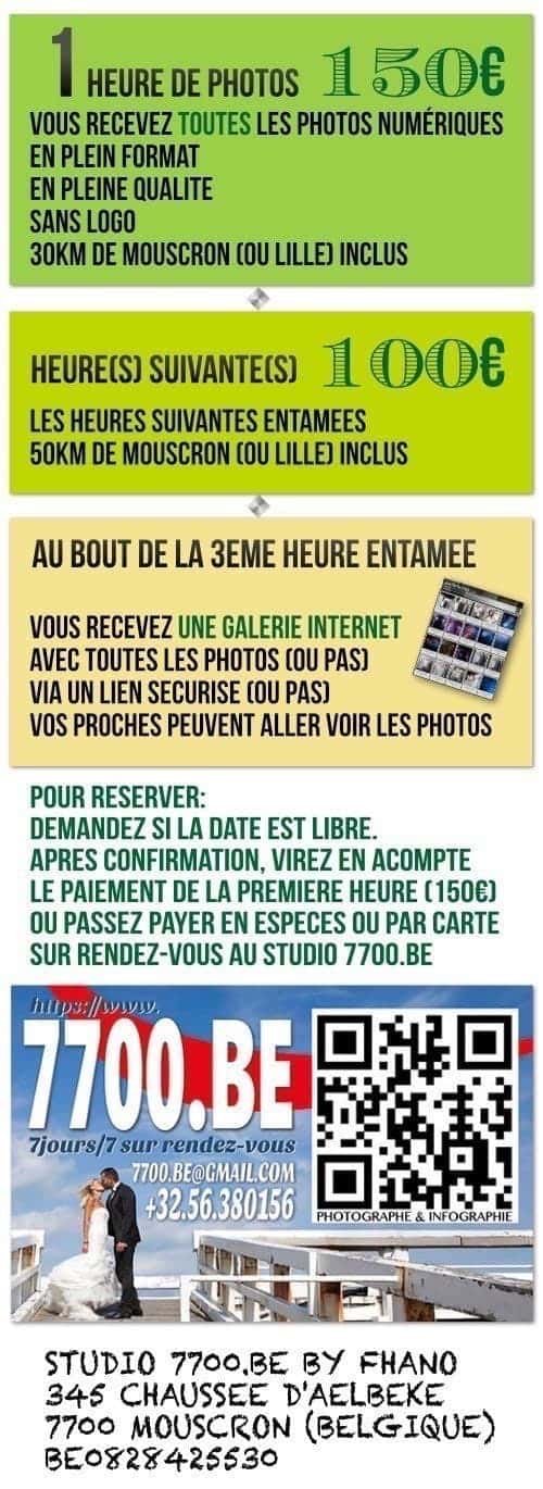 Retrouvez ici le tarif des reportages du studio 7700.be pour tout vos évenements tel que communion, baptême, anniversaire, fête familiale et autres...